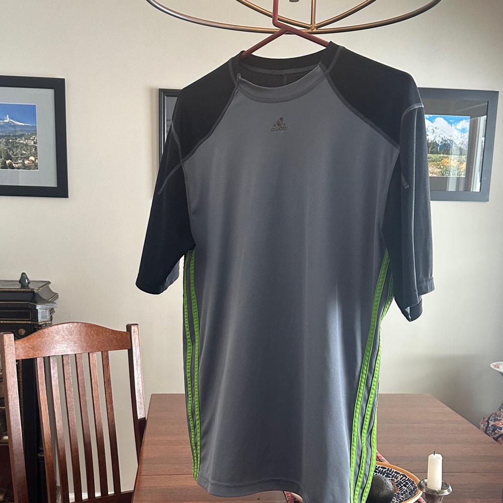 Adidas Gray and Black Men's Jersey with Green Accents